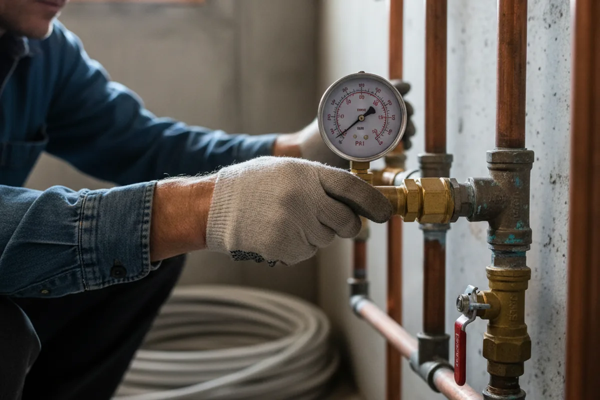 Pressure testing a repaired line during Water Line Repair in Deep Run